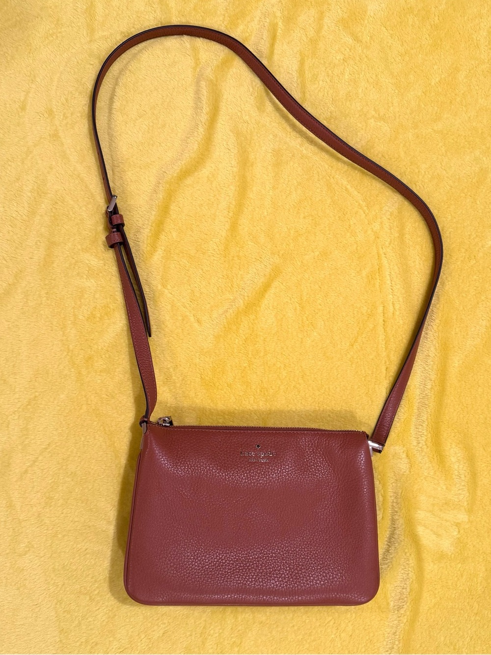 Kate Spade Leila Triple Gusset Pebbled Leather Brown Crossbody Purse